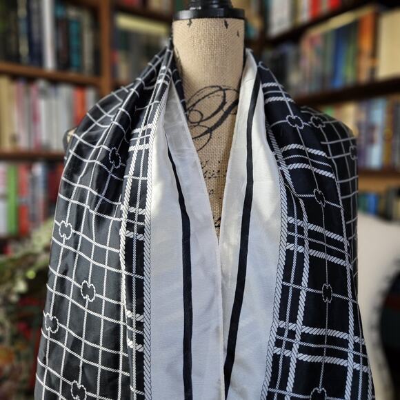 Oversized Scarf 100% Silk Wrap Shawl Designer Style Black Nautical Gift 70x35 - Picture 4 of 10